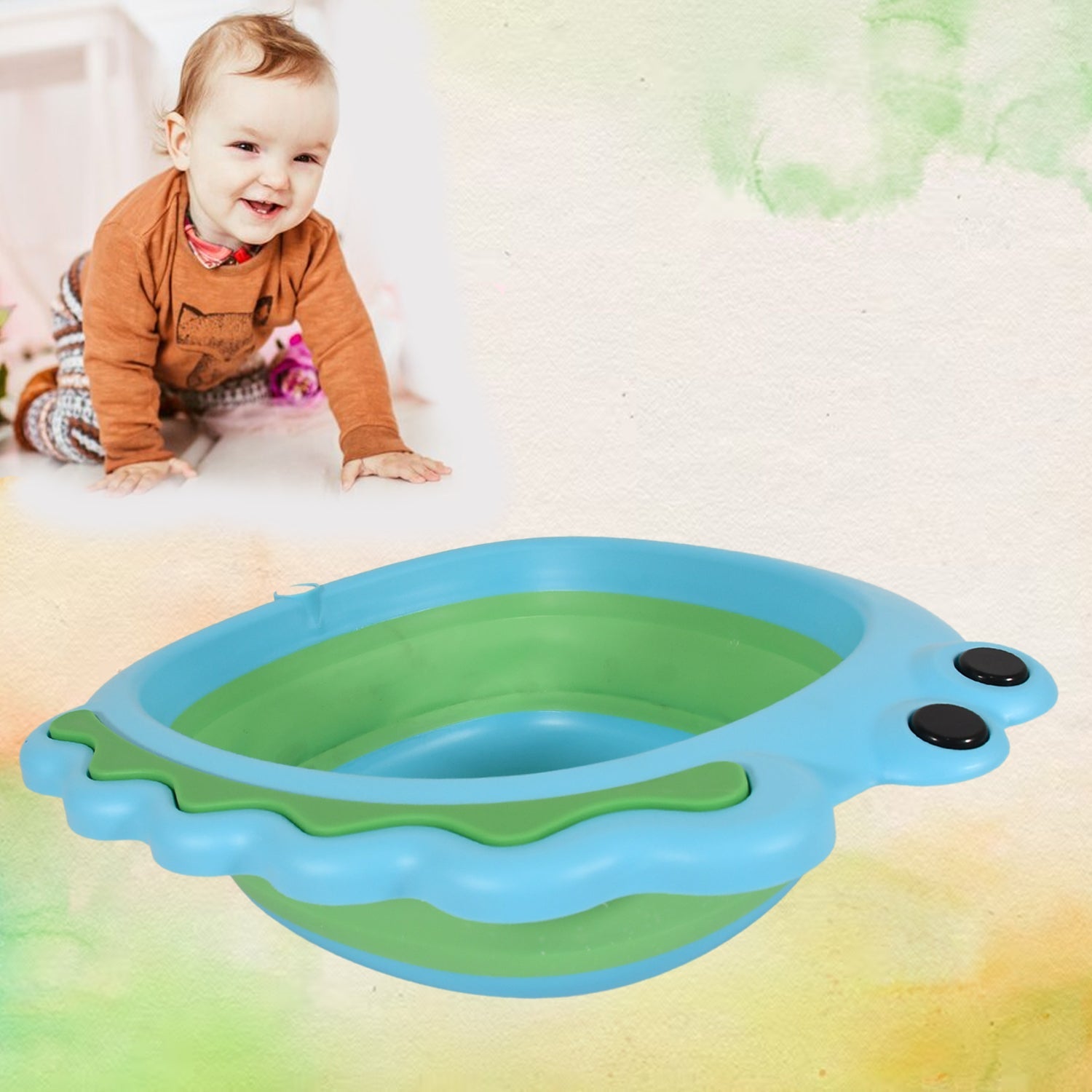 Frog Shape Foldable Baby Wash Basin, Space-Saving Lightweight Face Washing Tub (33×31cm / 1 Pc) Frog Shape Foldable Baby Wash Basin, Space-Saving Lightweight Face Washing Tub (33×31cm / 1 Pc)